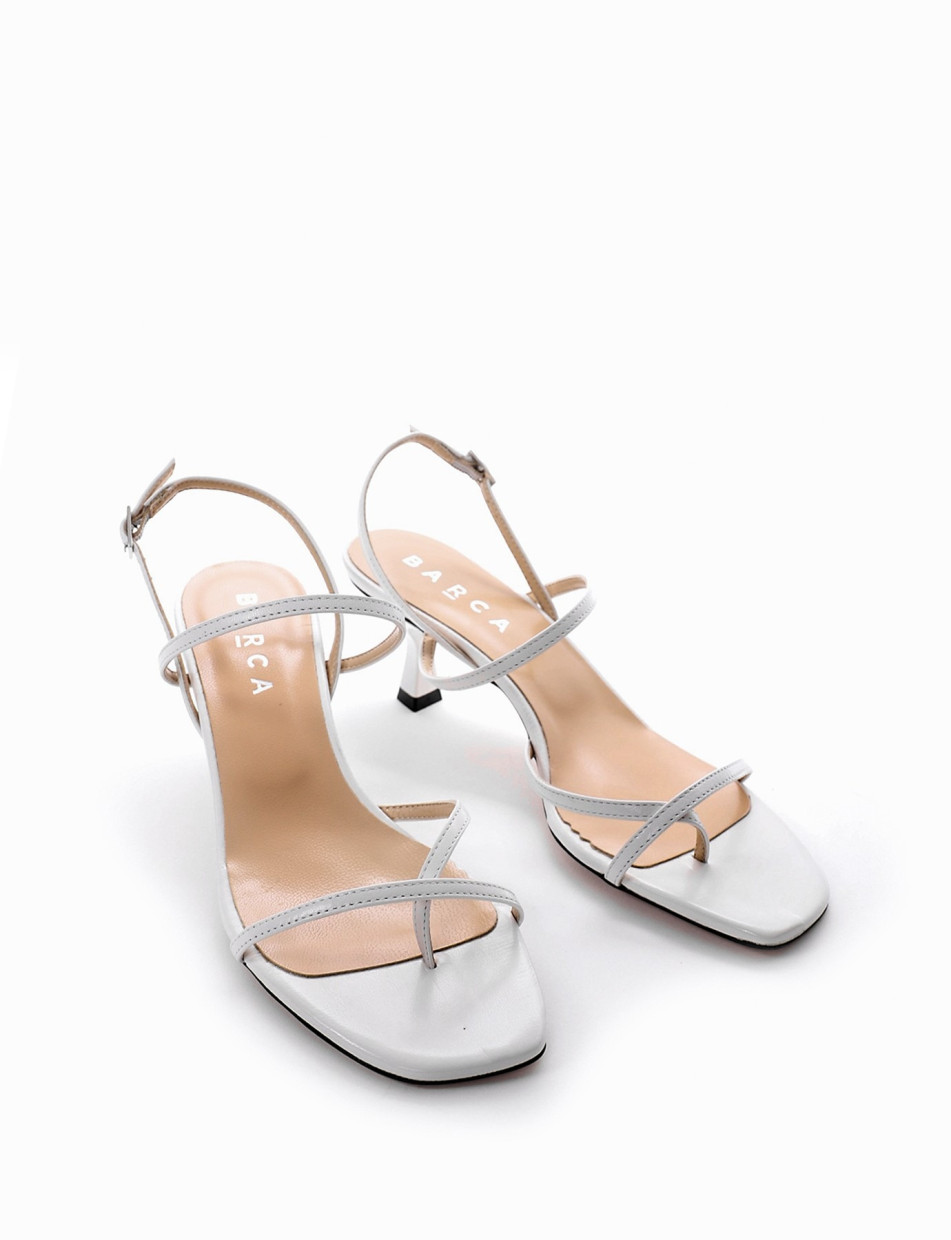 High heel sandals heel 5 cm white leather