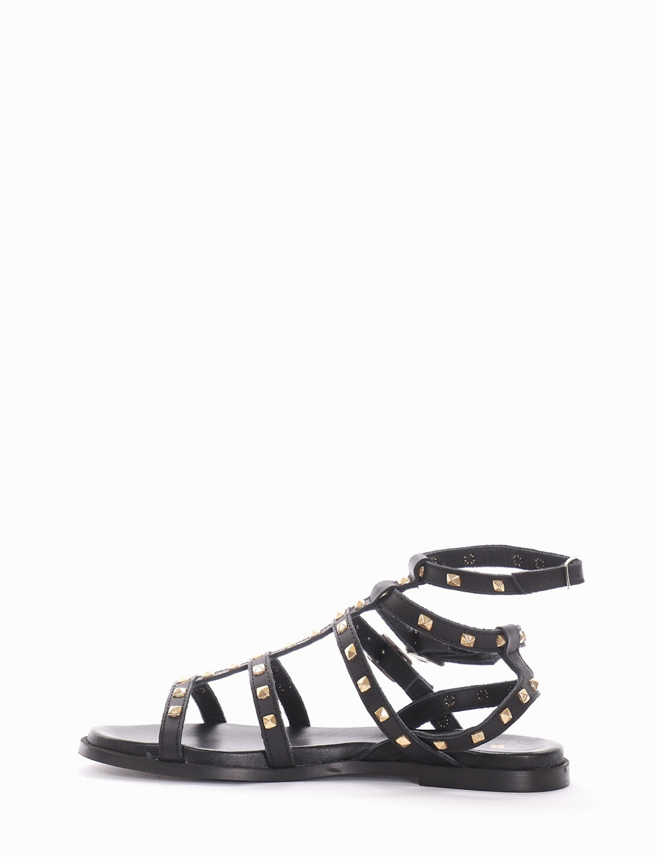 Low heel sandals heel 1 cm black leather