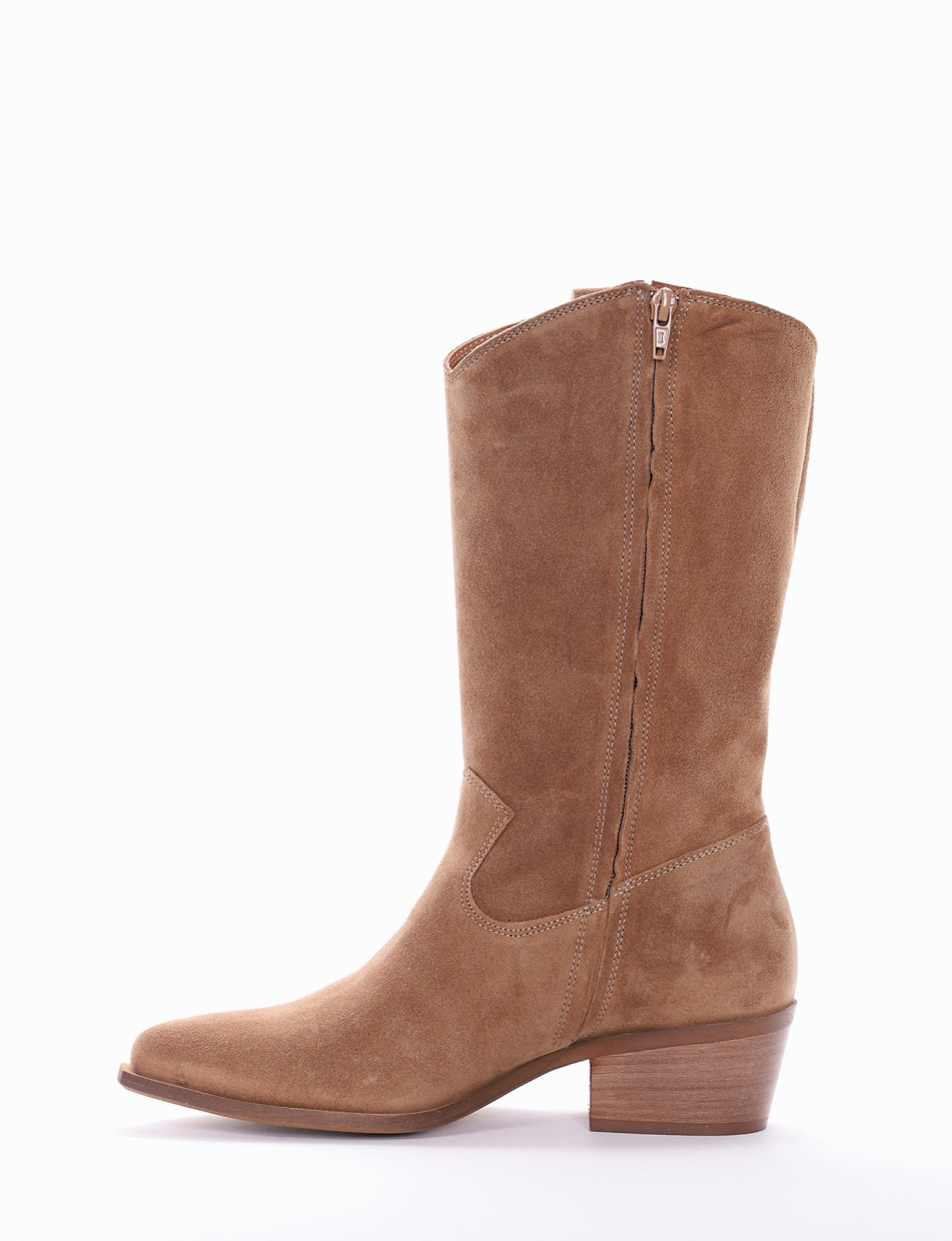 Low heel boots heel 4 cm brown chamois