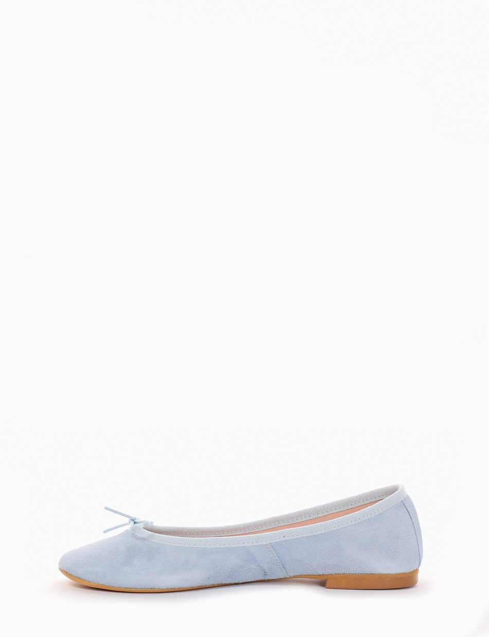Flat shoes heel 1 cm light blue chamois