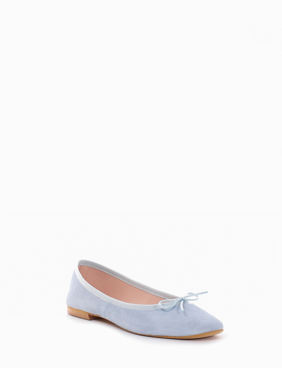 Flat shoes heel 1 cm light blue chamois