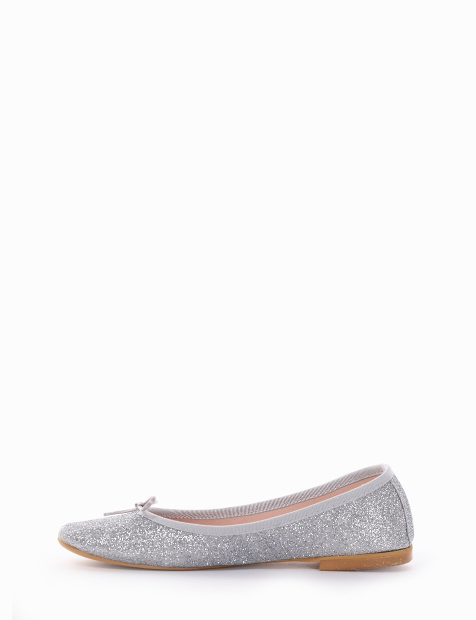 Flat shoes heel 1 cm silver glitter