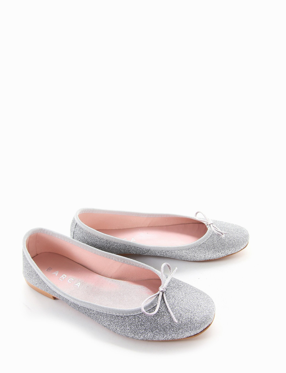 Flat shoes heel 1 cm silver glitter