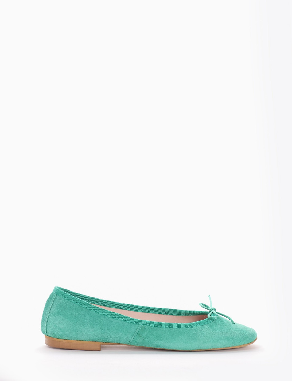 Flat shoes heel 1 cm green chamois