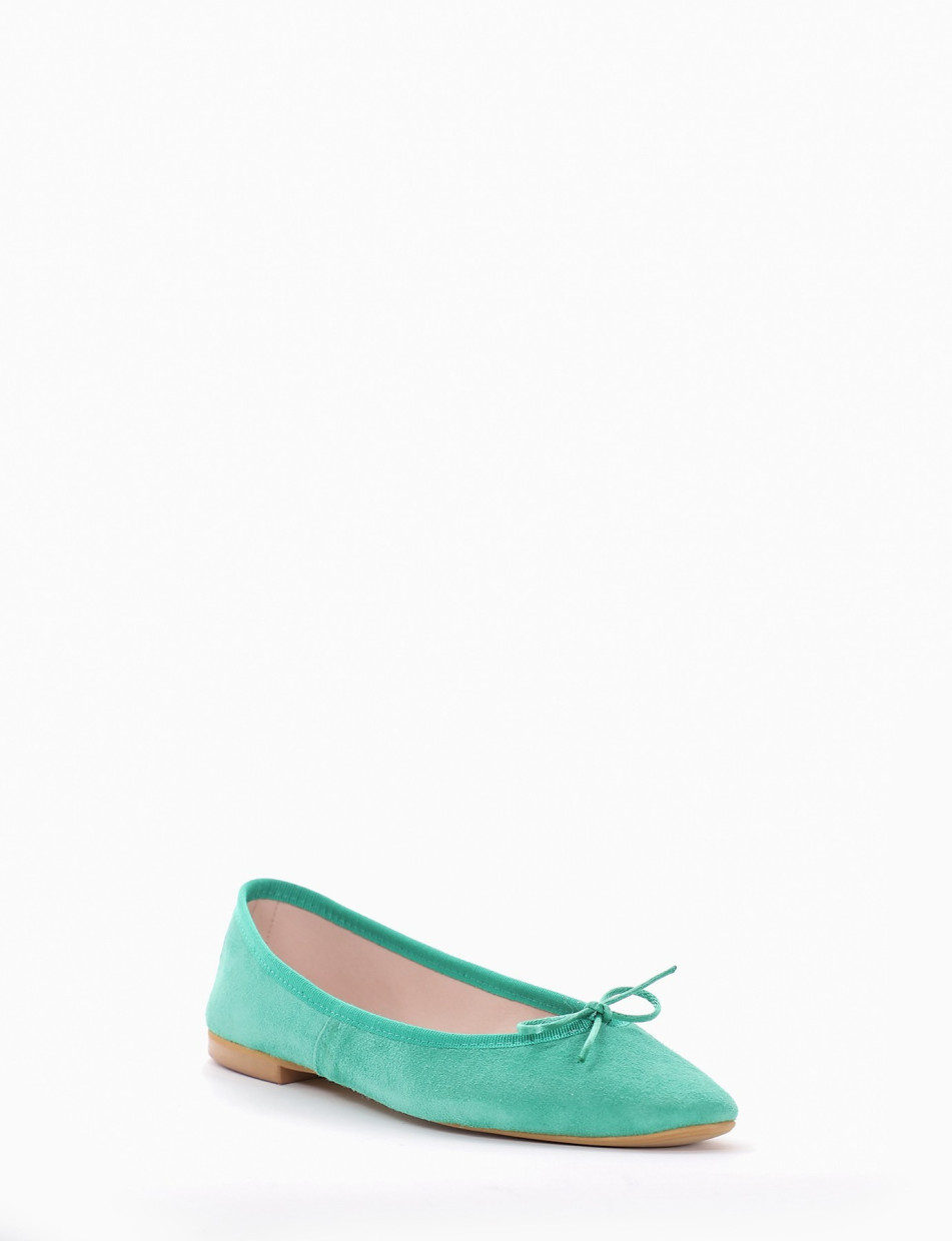 Flat shoes heel 1 cm green chamois