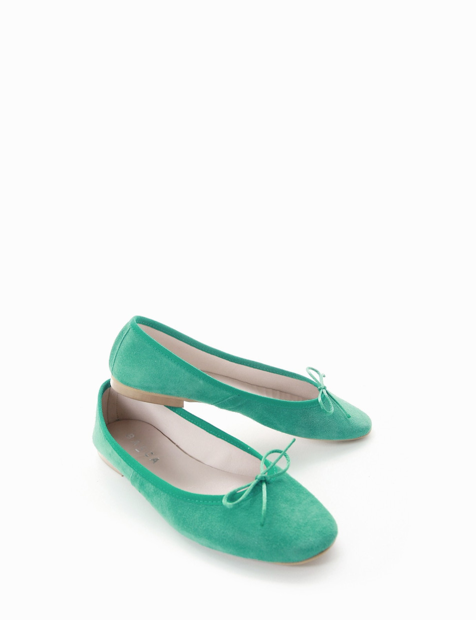 Flat shoes heel 1 cm green chamois