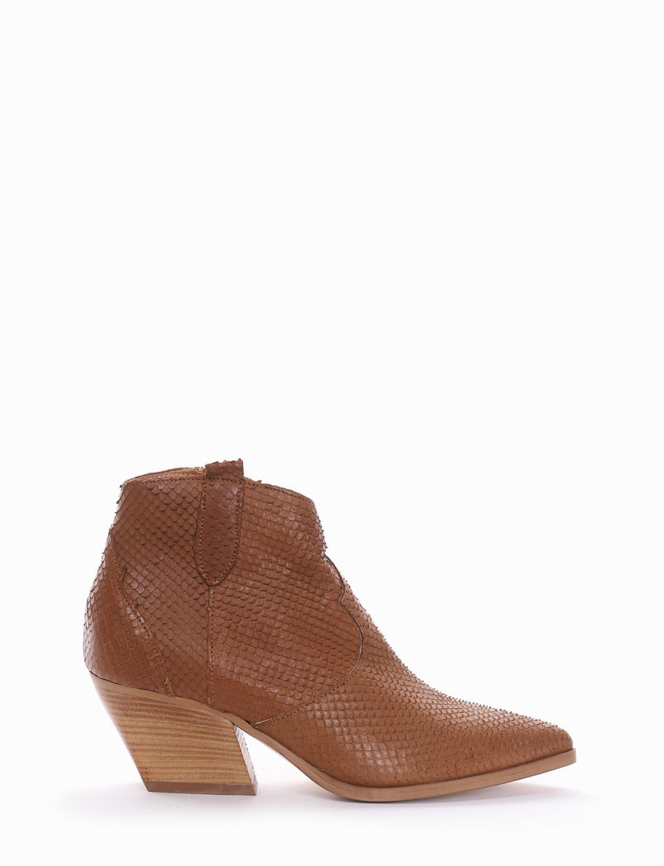 High heel ankle boots heel 6 cm brown python