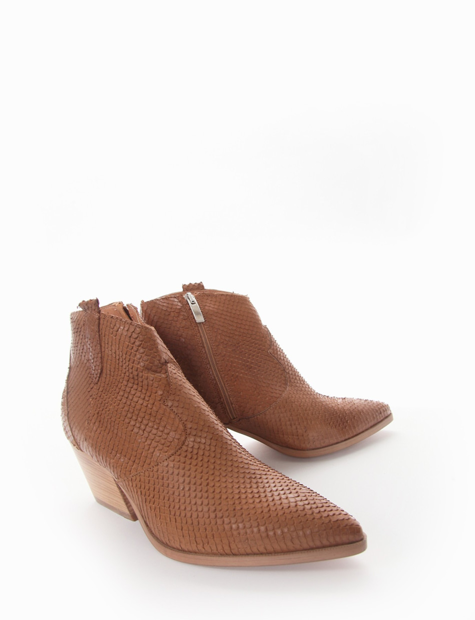 High heel ankle boots heel 6 cm brown python