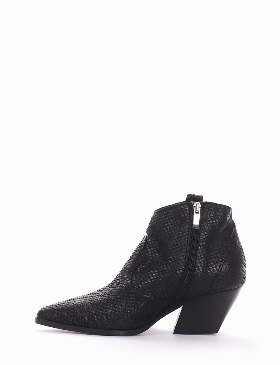 High heel ankle boots heel 6 cm black python