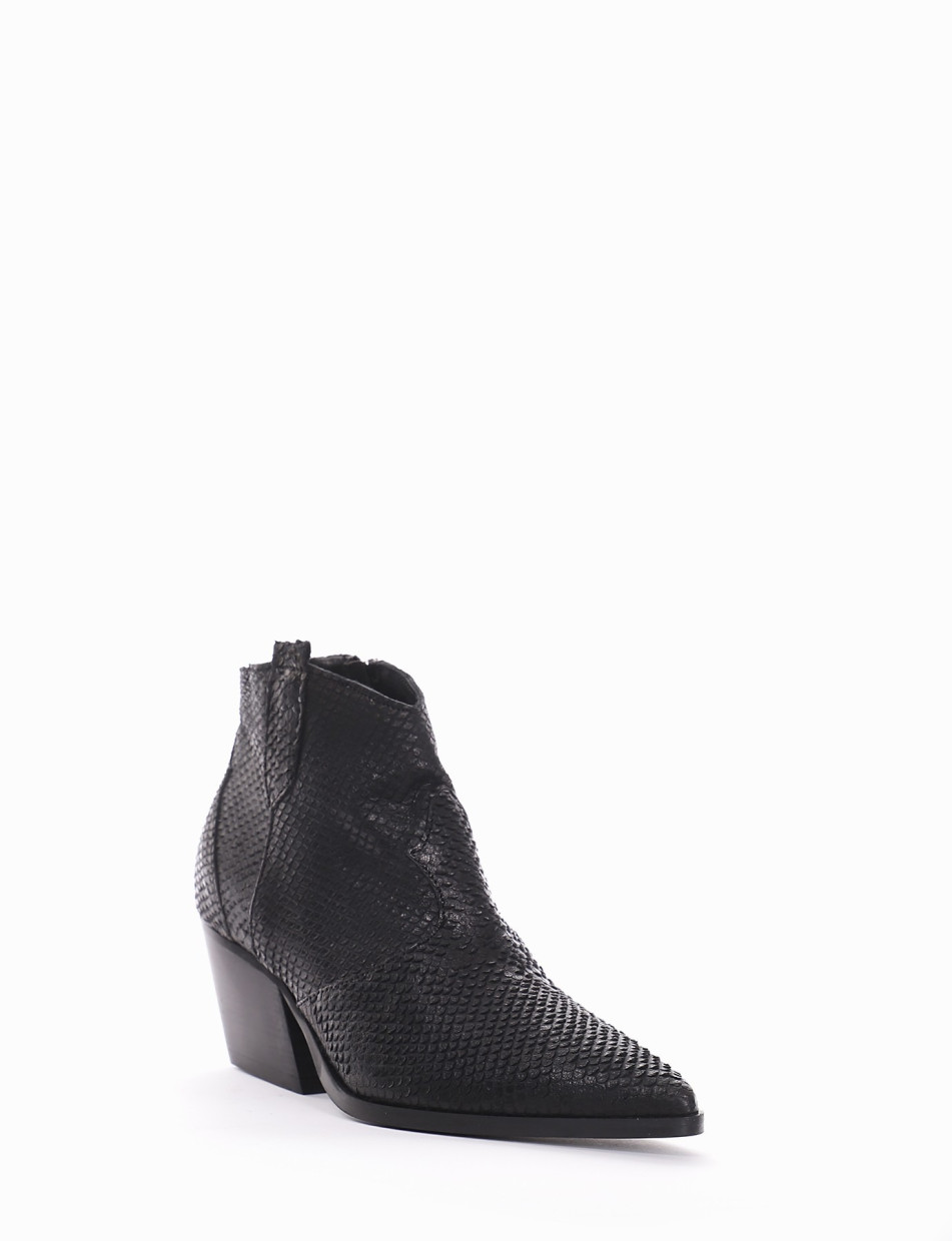 High heel ankle boots heel 6 cm black python