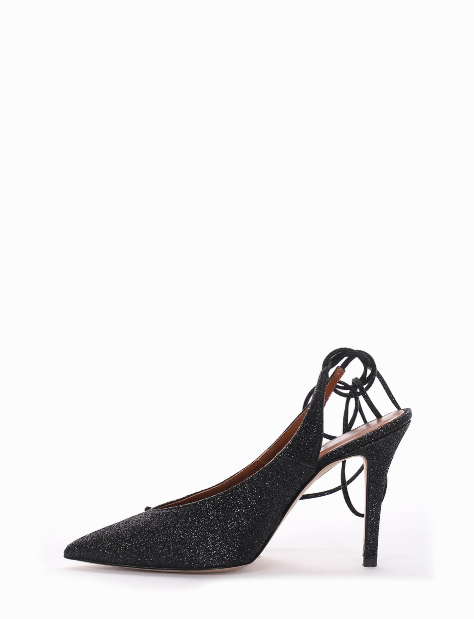 Slingback decoltè tacco 9cm nero glitter