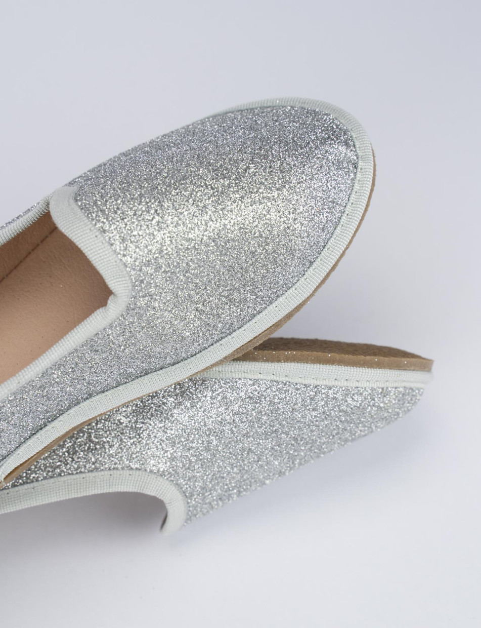 Flat shoes heel 1 cm silver glitter