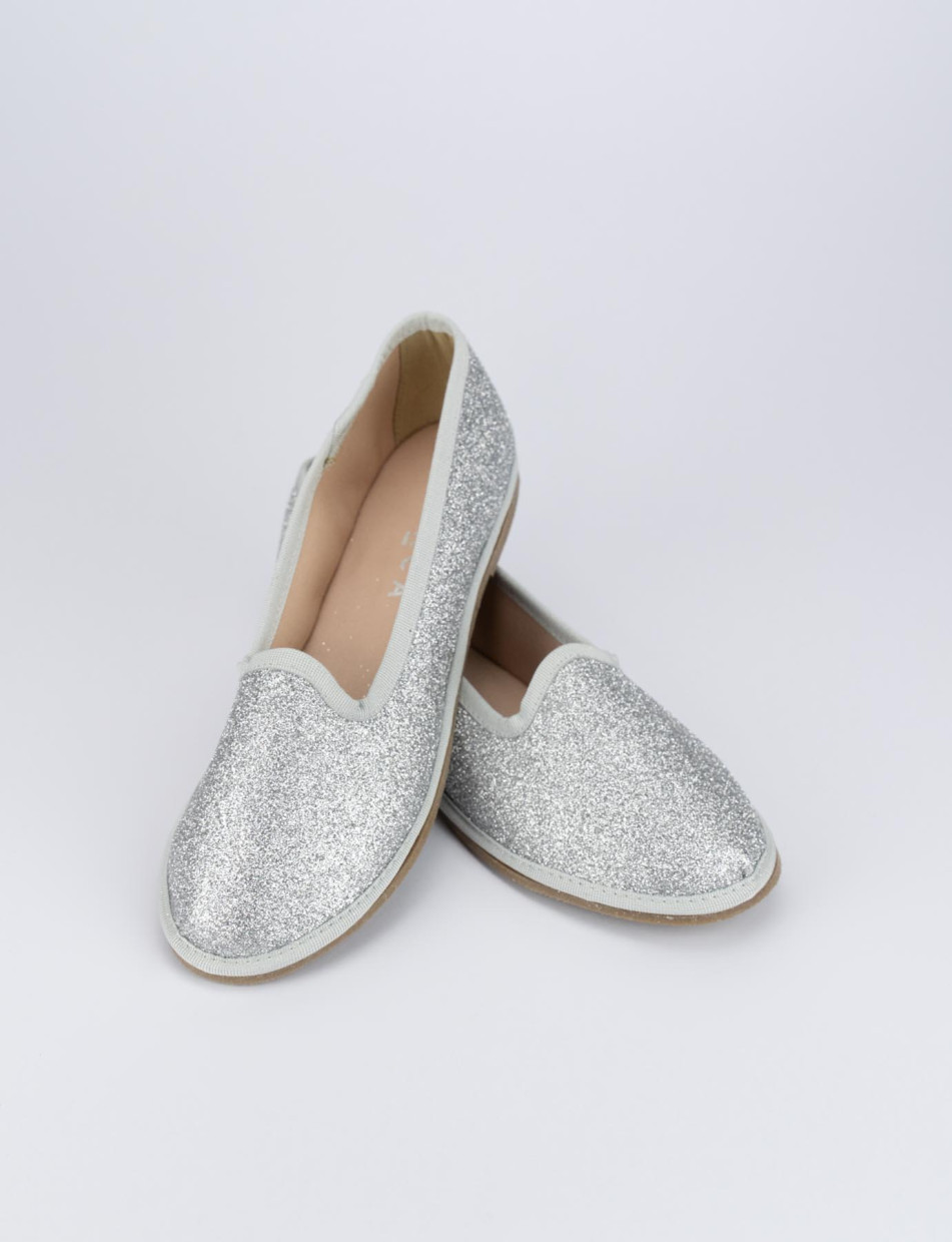 Flat shoes heel 1 cm silver glitter