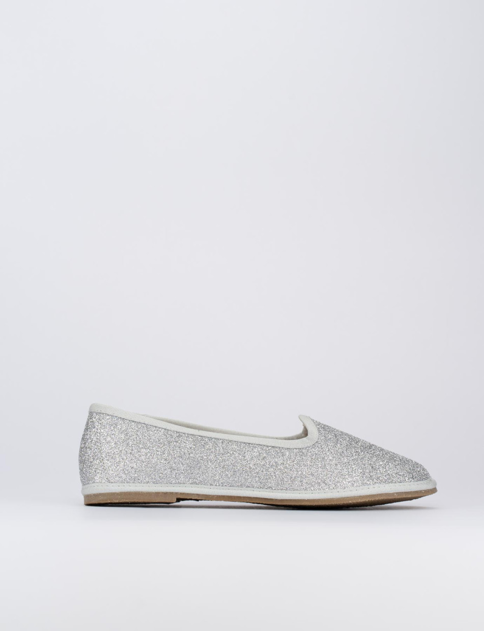 Flat shoes heel 1 cm silver glitter