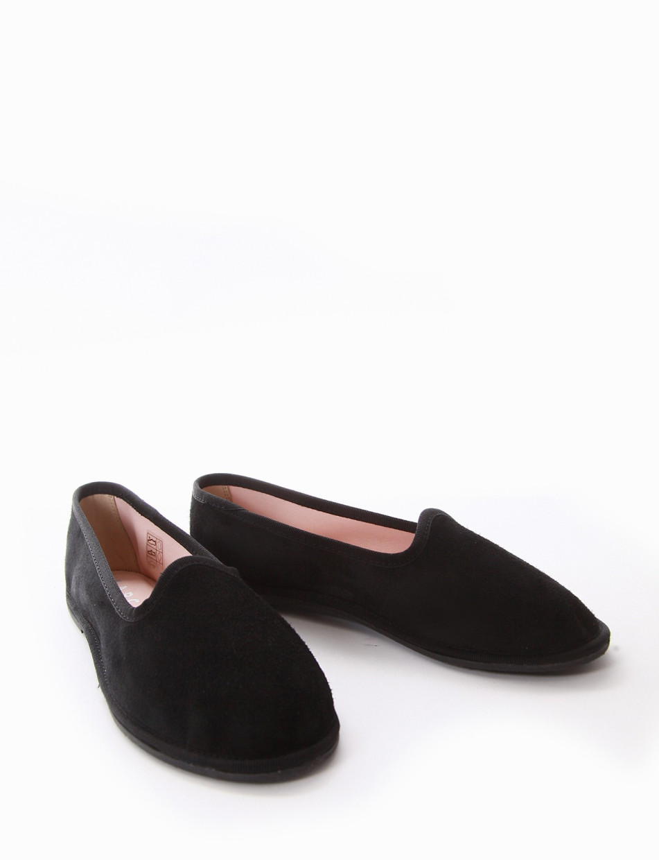 Flat shoes heel 1 cm black chamois