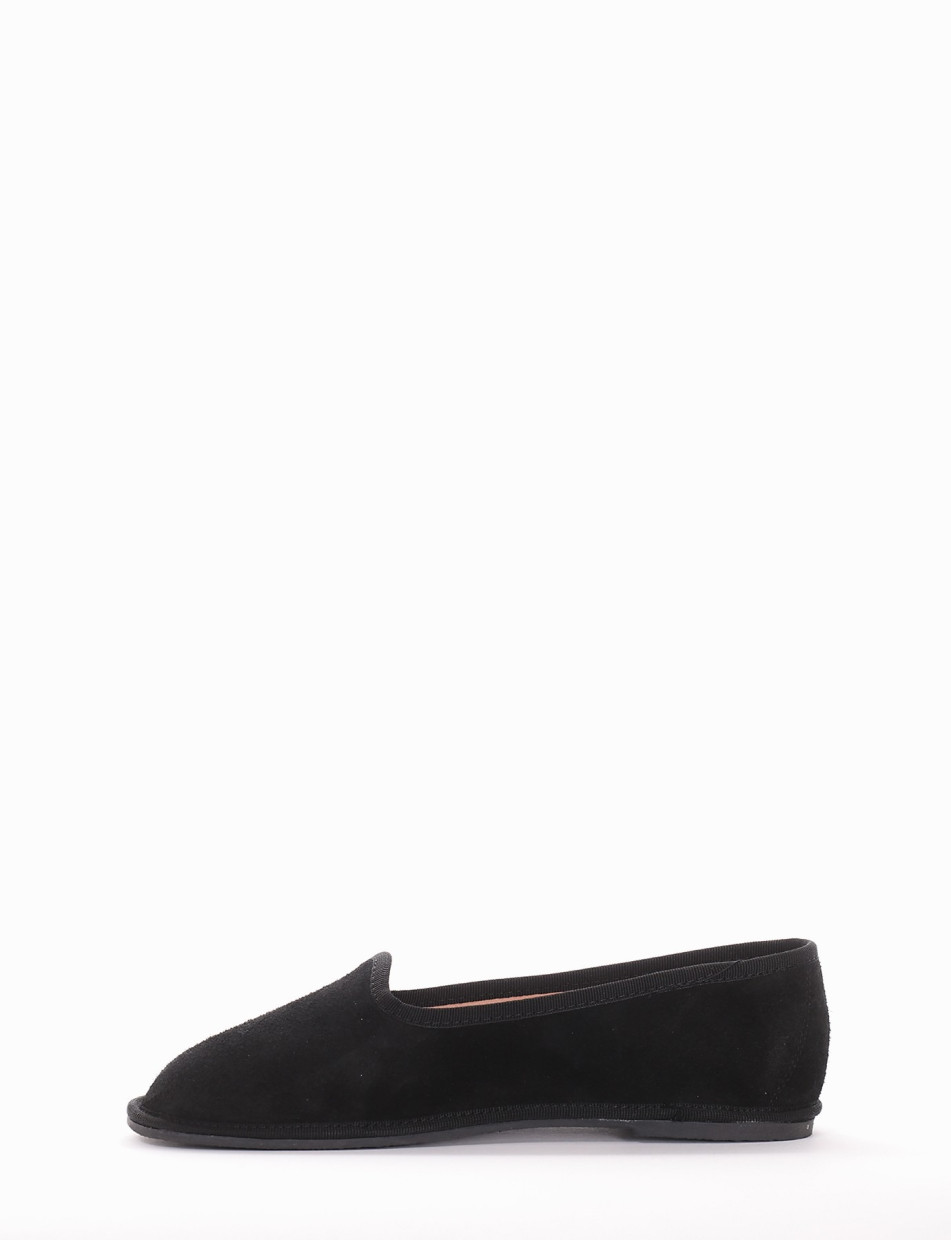 Flat shoes heel 1 cm black chamois