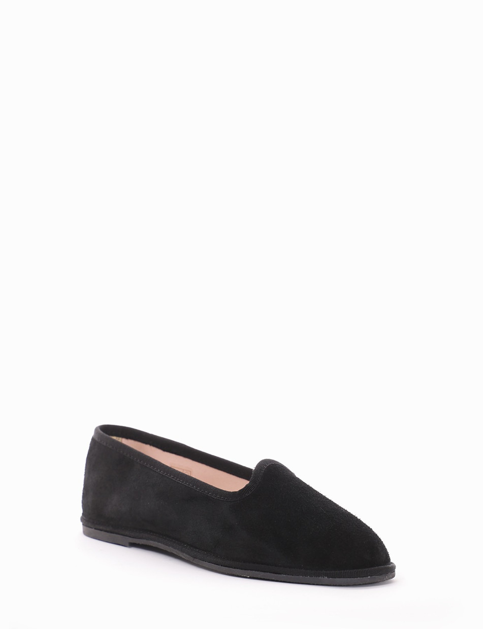 Flat shoes heel 1 cm black chamois