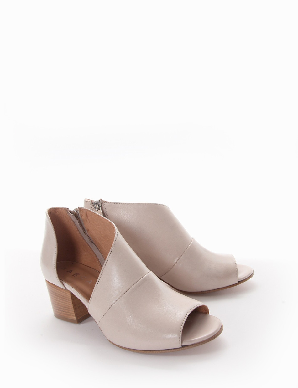 High heel ankle boots heel 5 cm beige leather