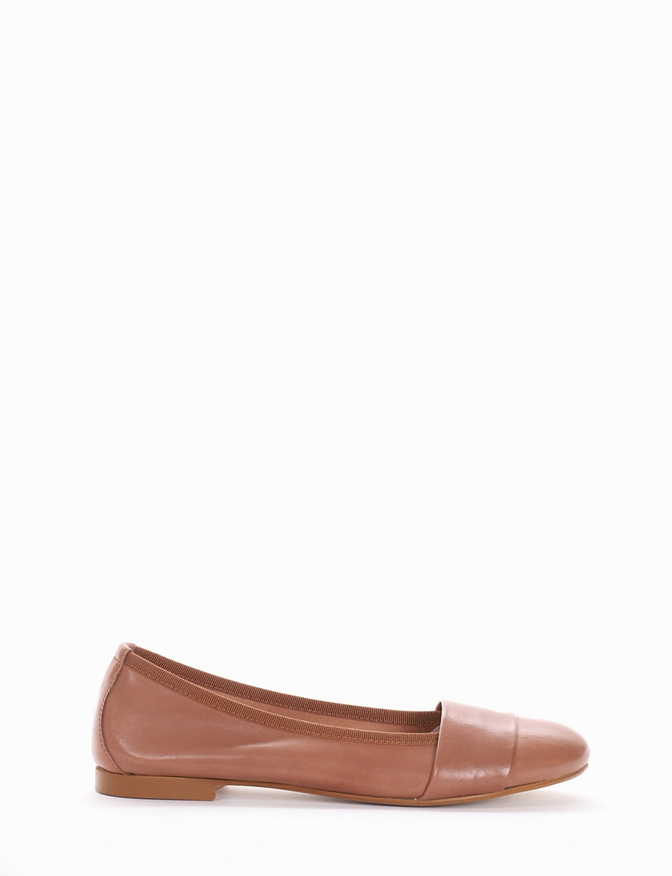 Flat shoes heel 1 cm brown leather