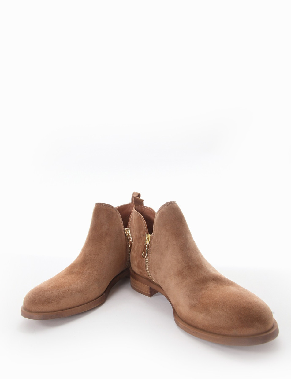 Low heel ankle boots heel 2 cm brown chamois