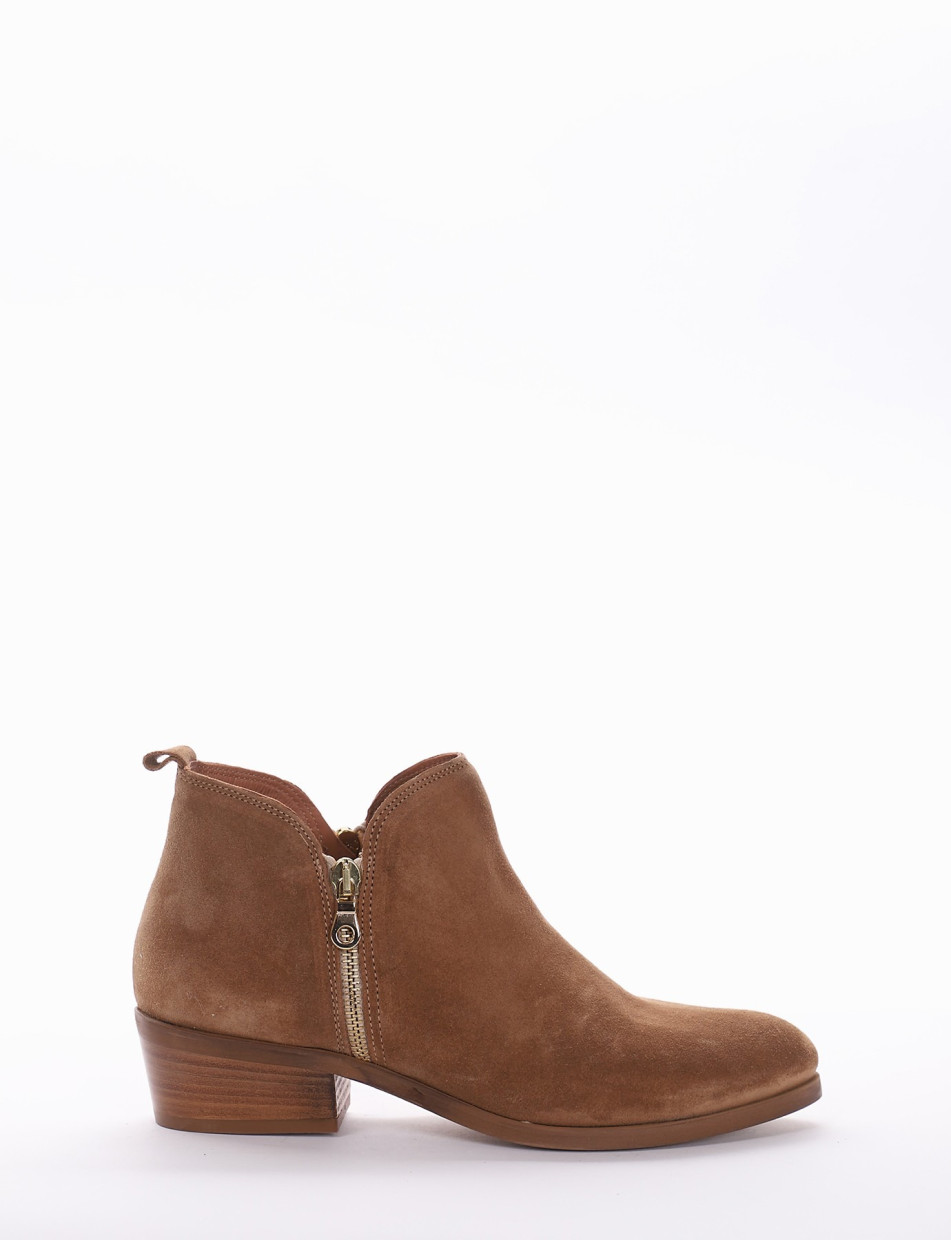 Low heel ankle boots heel 4 cm brown chamois