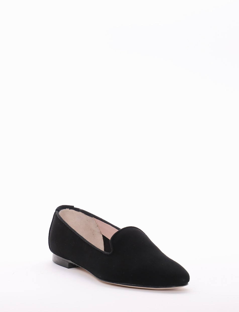 Flat shoes heel 1 cm black chamois