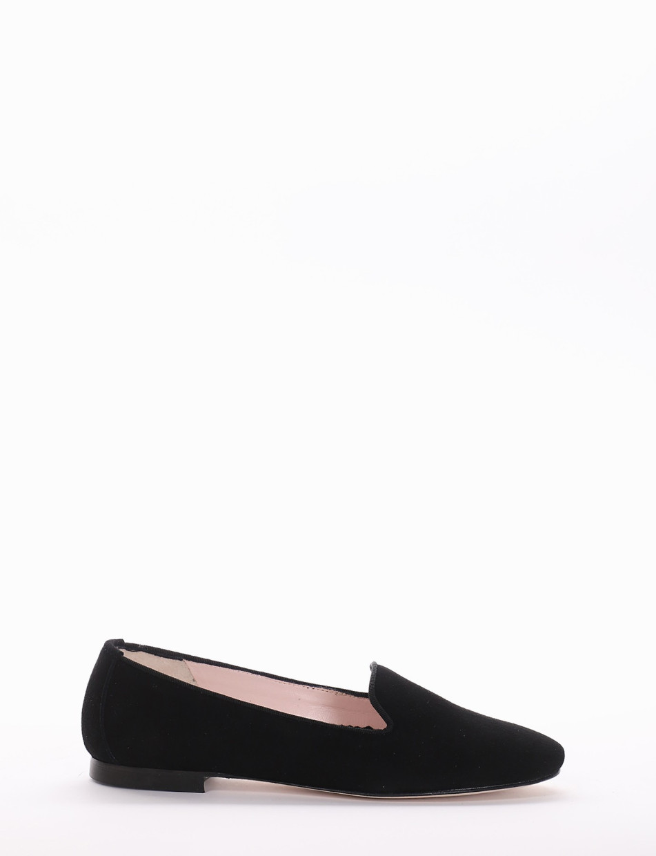 Flat shoes heel 1 cm black chamois