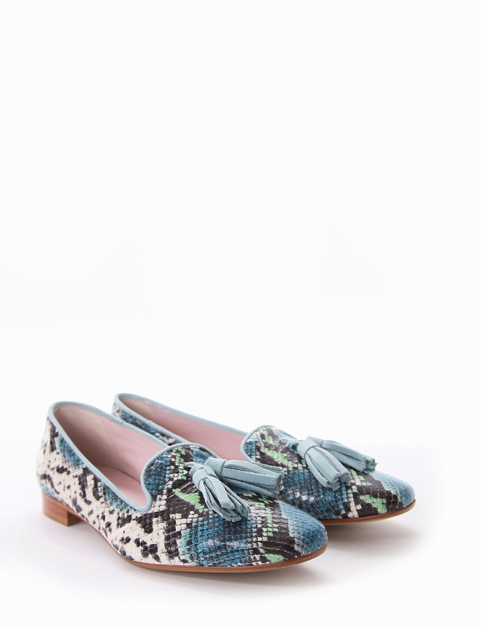 Flat shoes heel 2cm light blue python