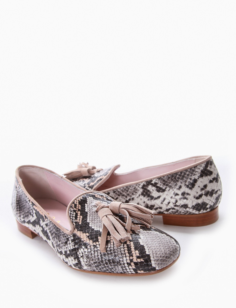 Flat shoes heel 2 cm brown python