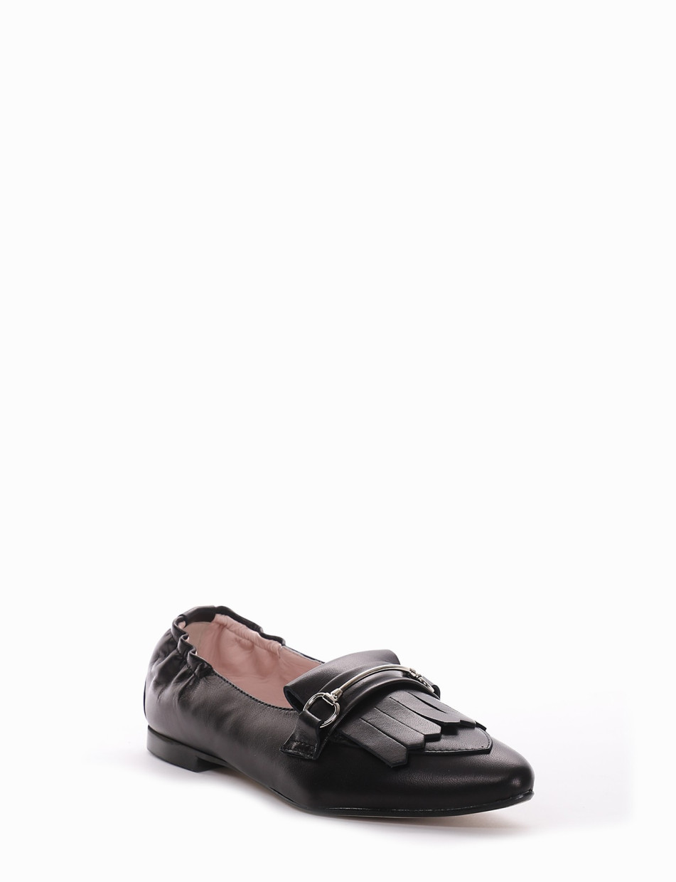 Loafers heel 1 cm black leather