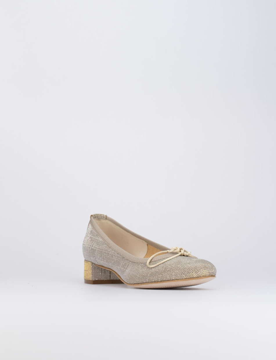 Ballerina tacco 4 cm beige tessuto