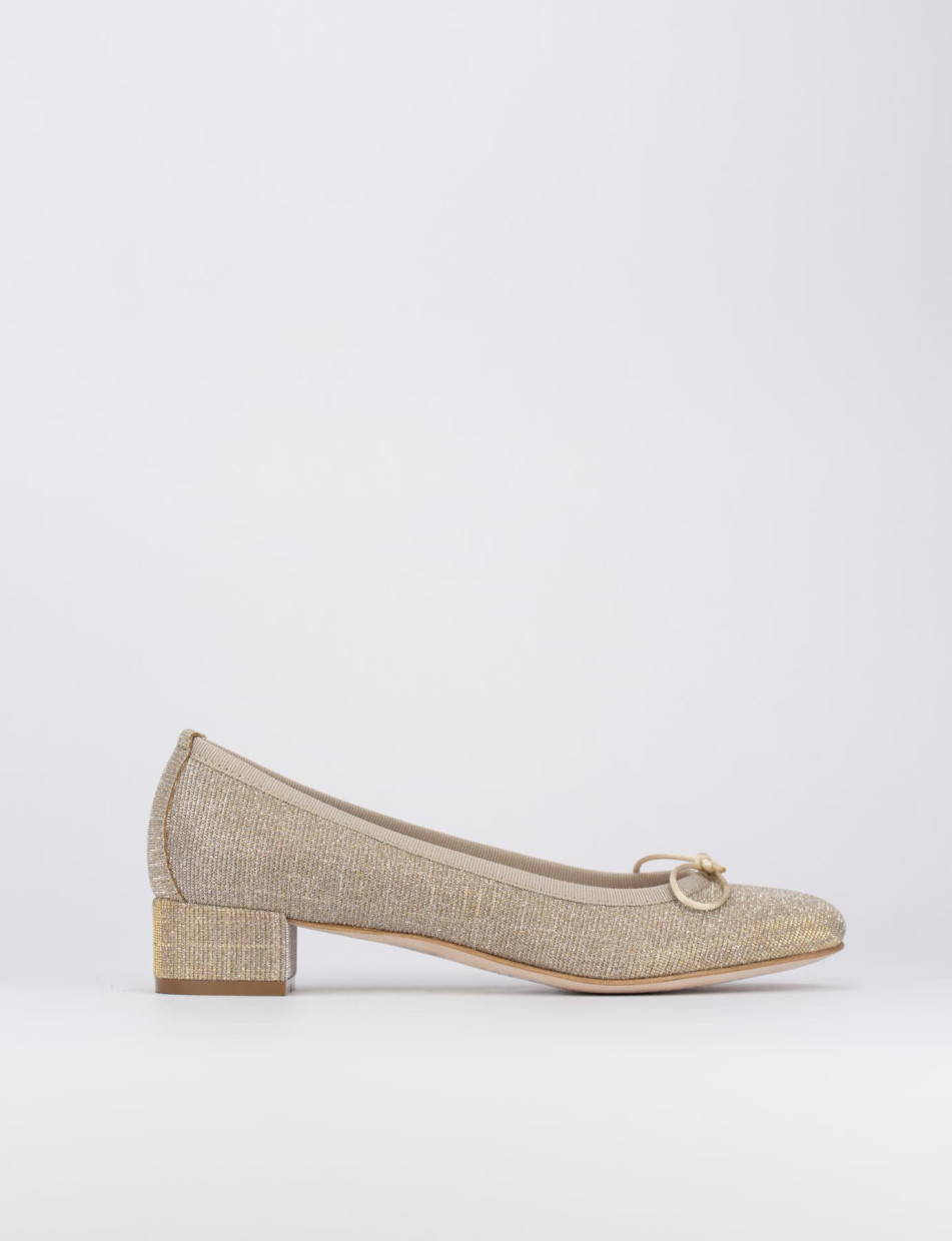 Ballerina tacco 4 cm beige tessuto