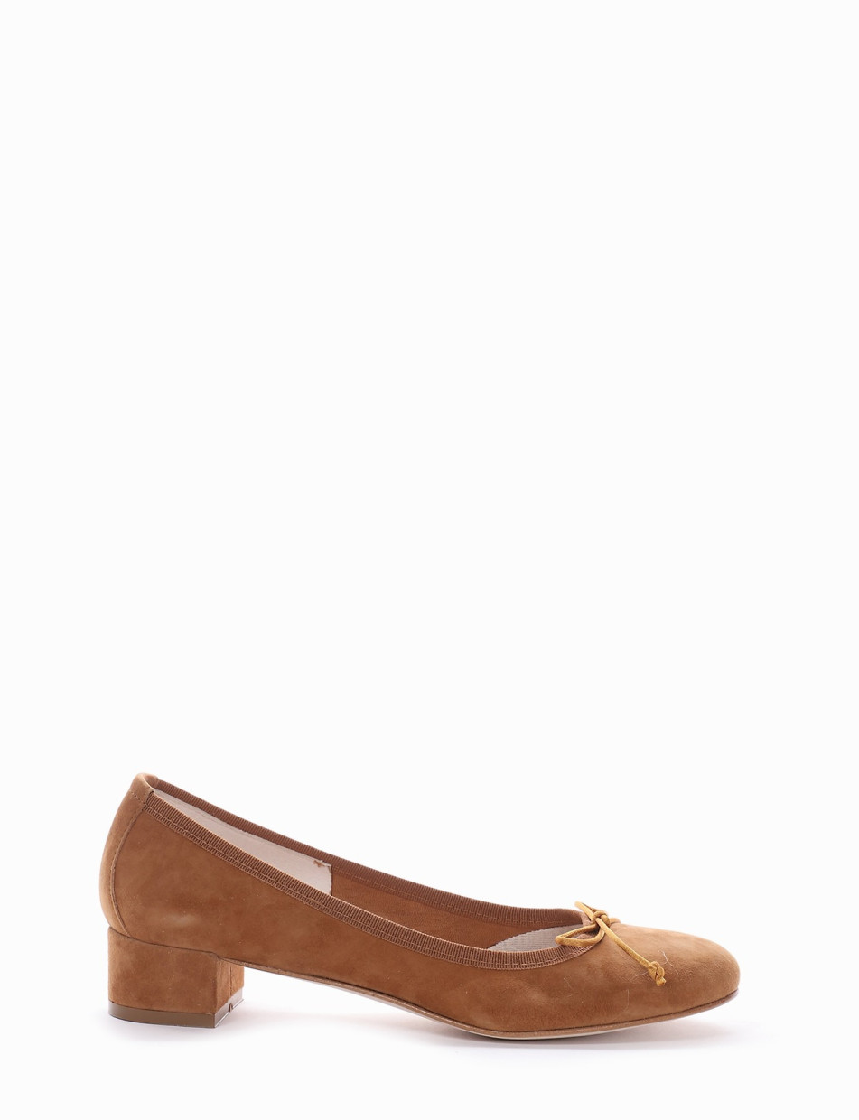 Flat shoes heel 4 cm brown chamois