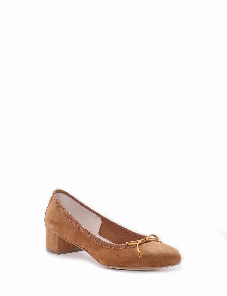 Flat shoes heel 4 cm brown chamois