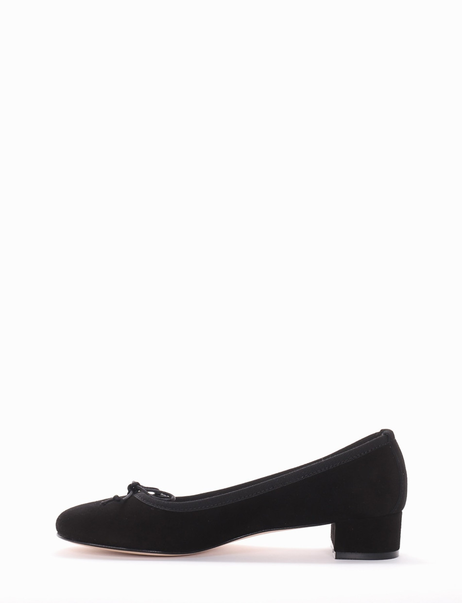 Flat shoes heel 4 cm black chamois