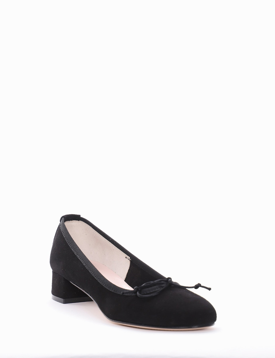 Flat shoes heel 4 cm black chamois