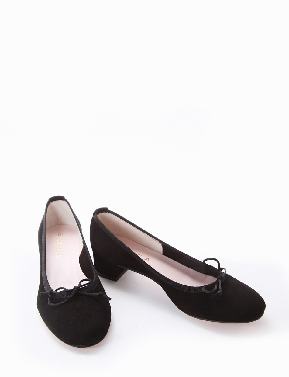 Flat shoes heel 4 cm black chamois