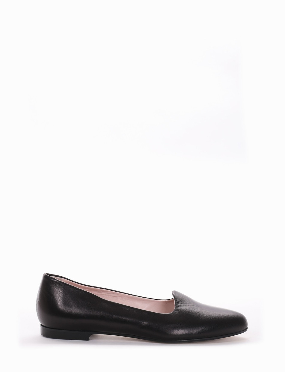 Flat shoes heel 1 cm black leather