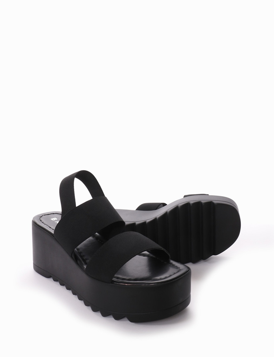 Wedge heels heel 7 cm black tissue