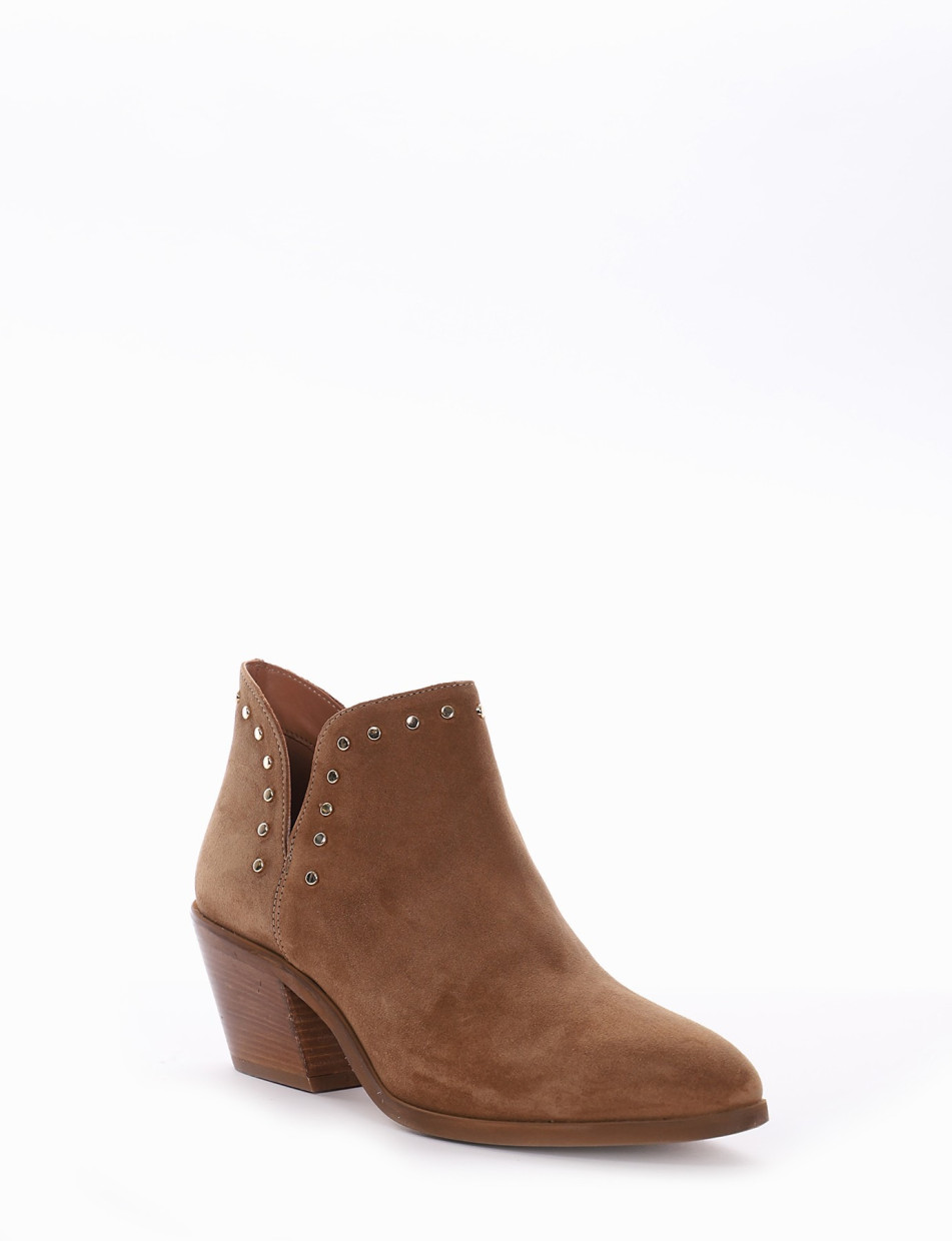 High heel ankle boots heel 5 cm brown chamois