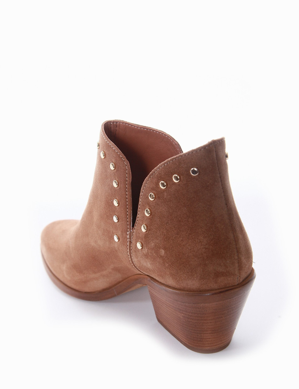 High heel ankle boots heel 5 cm brown chamois