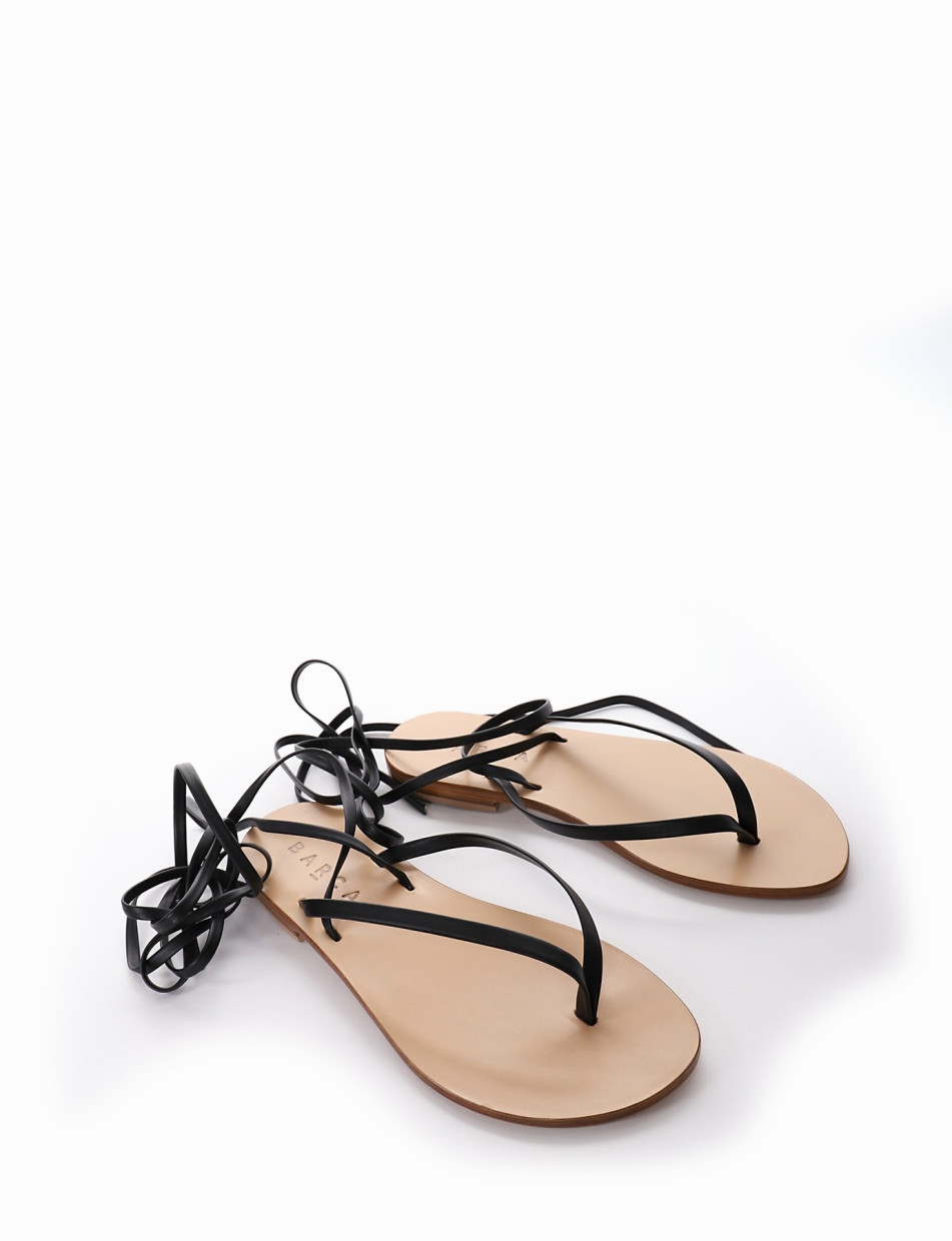 Low heel sandals heel 1 cm black leather