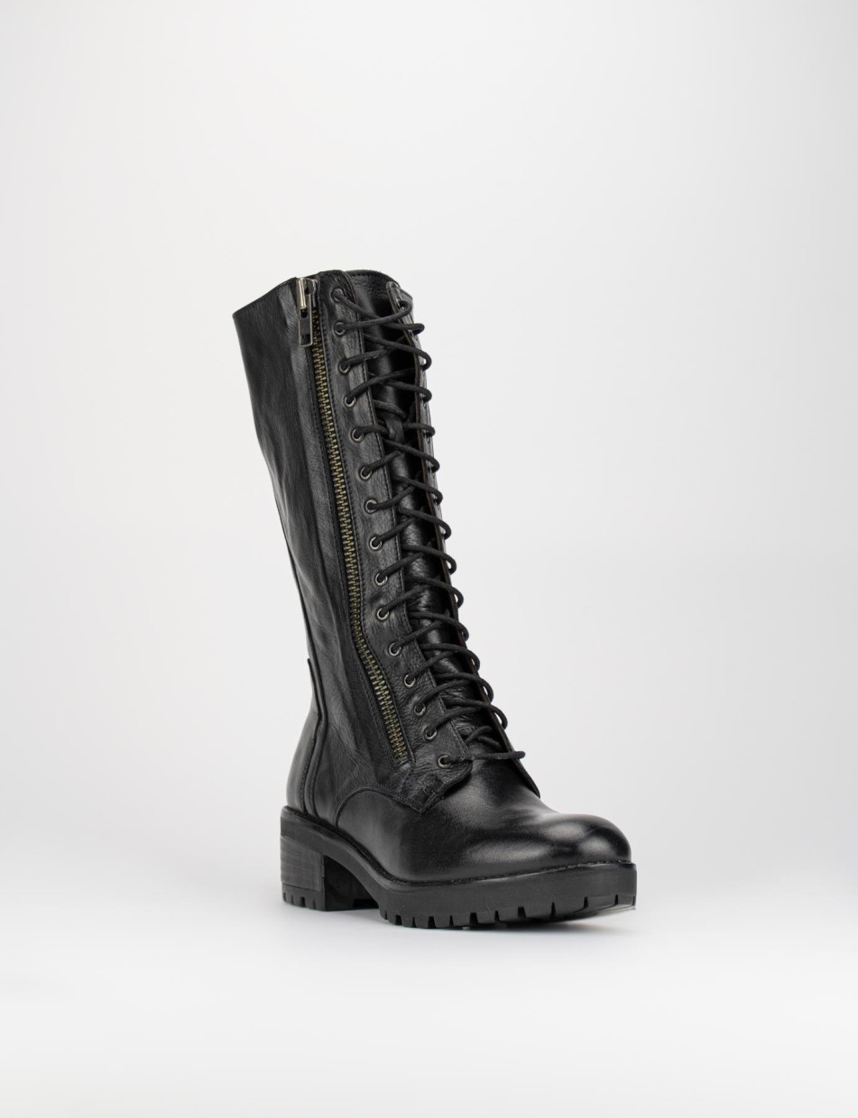 Combat boots heel 4 cm black leather