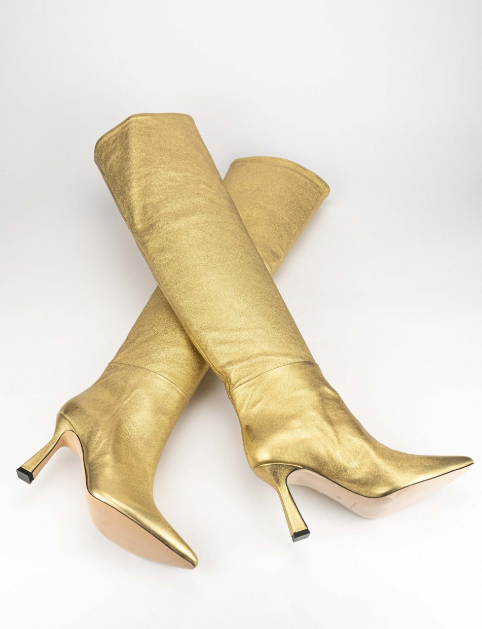 High heel boots heel 8 cm gold leather