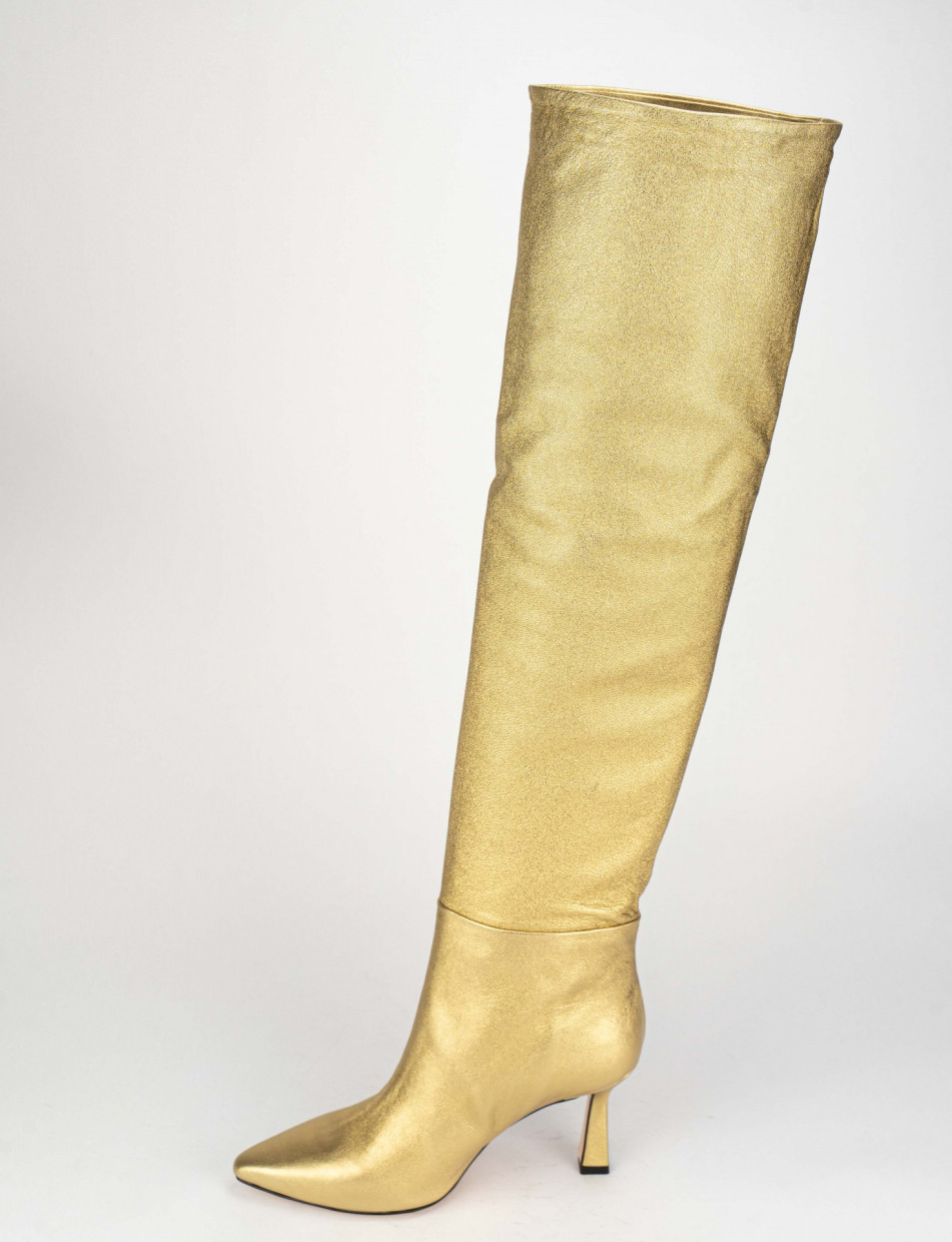 High heel boots heel 8 cm gold leather