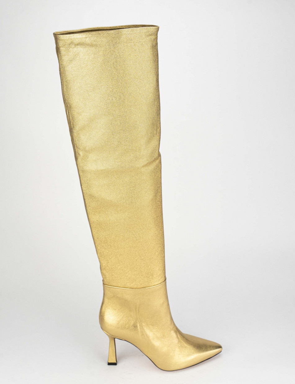 High heel boots heel 8 cm gold leather