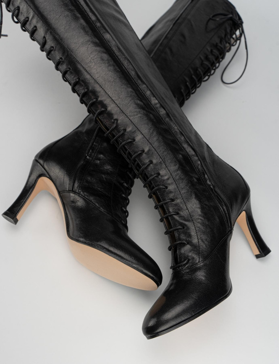 High heel boots heel 8 cm black leather