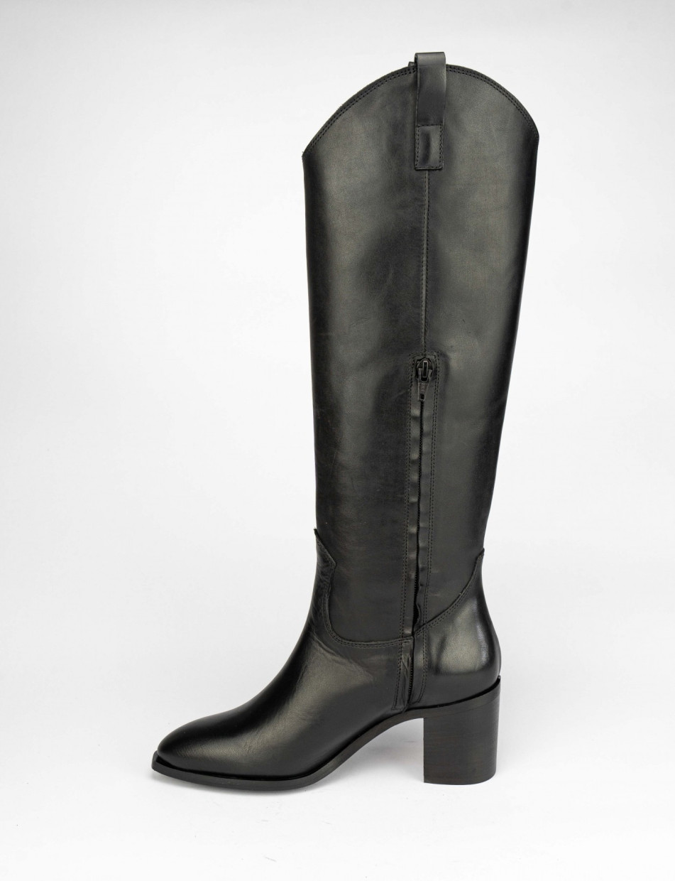 High heel boots woman heel 6 cm black leather | Barca Stores