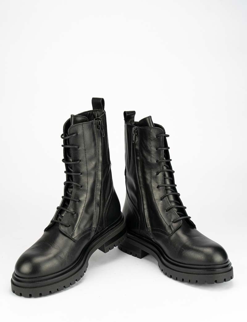 Combat boots heel 3 cm black leather