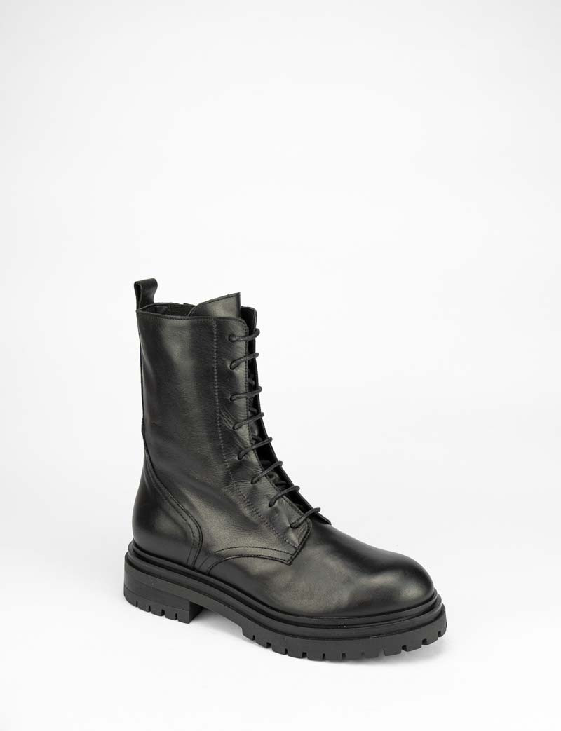 Combat boots heel 3 cm black leather